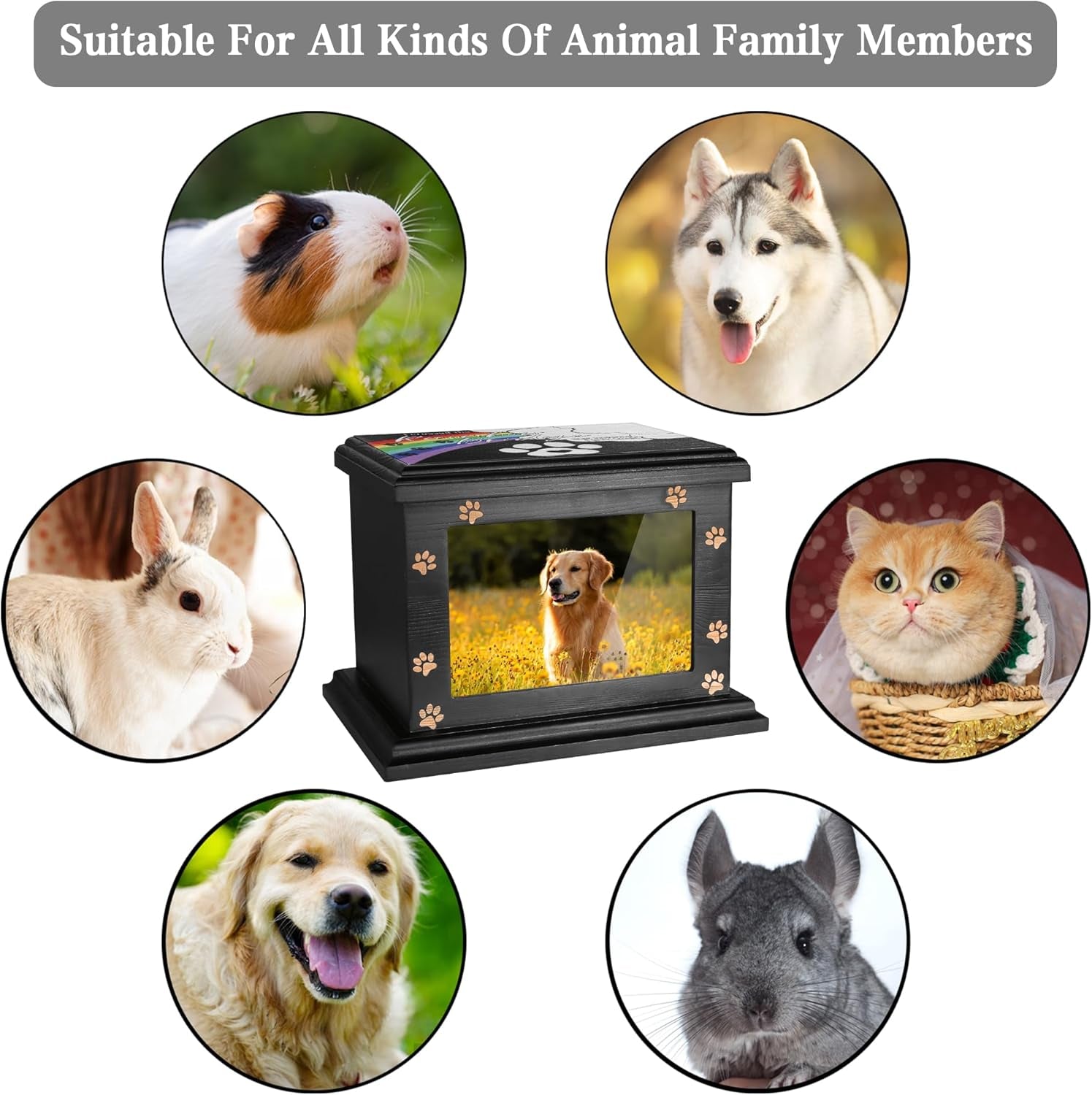 Pet Memorial Urns for Dogs or Cats Ashes, Large Wooden Funeral Pets Memorial Urns with Photo Frame, Cremation Urns Keepsake Memory Box for Loss Pets, Ashes Urn for Pets
