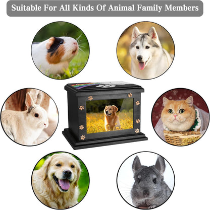 Pet Memorial Urns for Dogs or Cats Ashes, Large Wooden Funeral Pets Memorial Urns with Photo Frame, Cremation Urns Keepsake Memory Box for Loss Pets, Ashes Urn for Pets