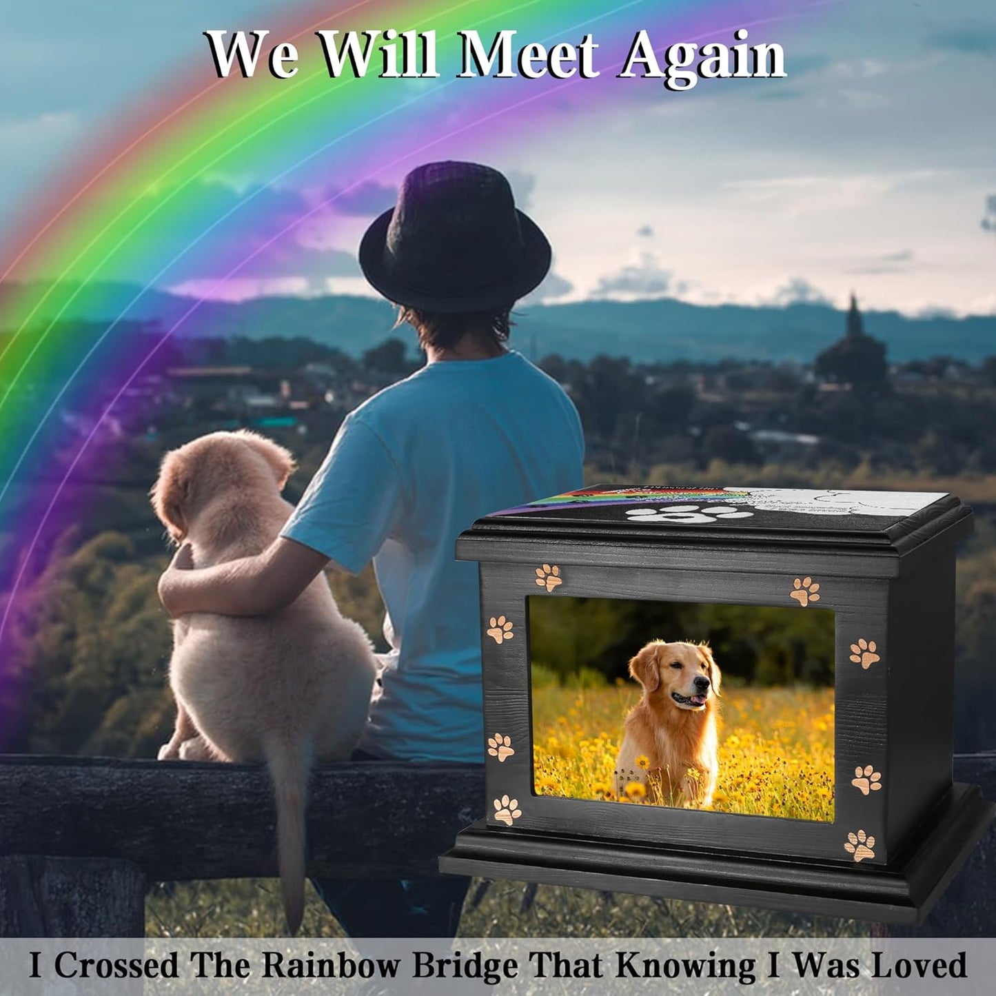 Pet Memorial Urns for Dogs or Cats Ashes, Large Wooden Funeral Pets Memorial Urns with Photo Frame, Cremation Urns Keepsake Memory Box for Loss Pets, Ashes Urn for Pets