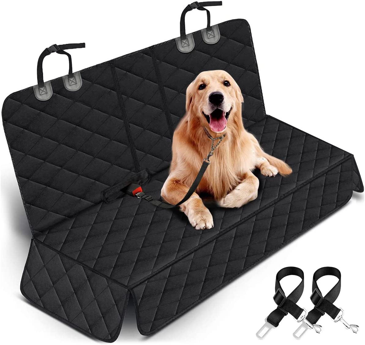 Dog Car Seat Cover, Back Seat Cover for Dogs Pet Car Seat Protector Waterproof Rear Seat Cover Durable Car Seat Cover, Fits Middle Armrest for Most Cars Suvs Trucks (53” Width)- Black 